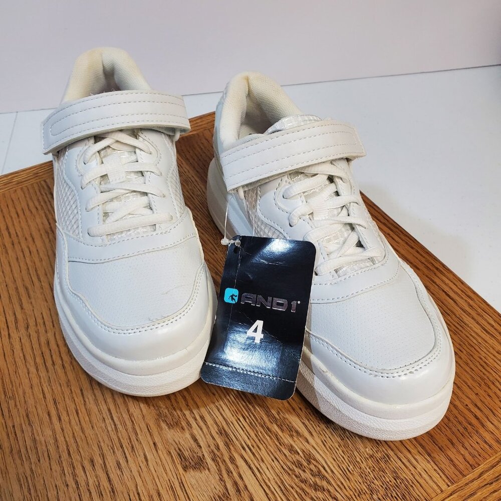 AND1 Platform Court Shoes Youth Size 4 White Strap Sneakers Comfort New